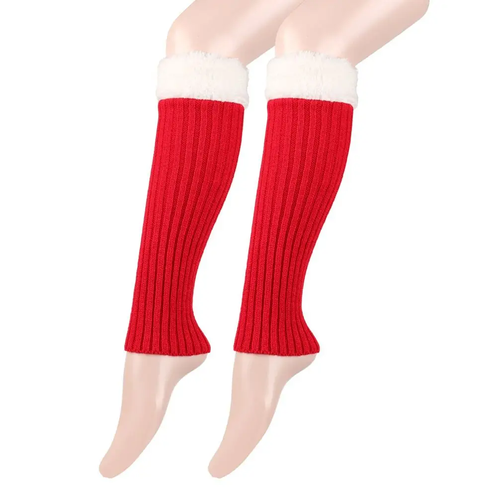 Plush Christmas Knitted Leg Cover Candy Color Thickened Stacked Christmas Leg Sleeve Leg Warmer JK Lolitas Strap Leg Socks