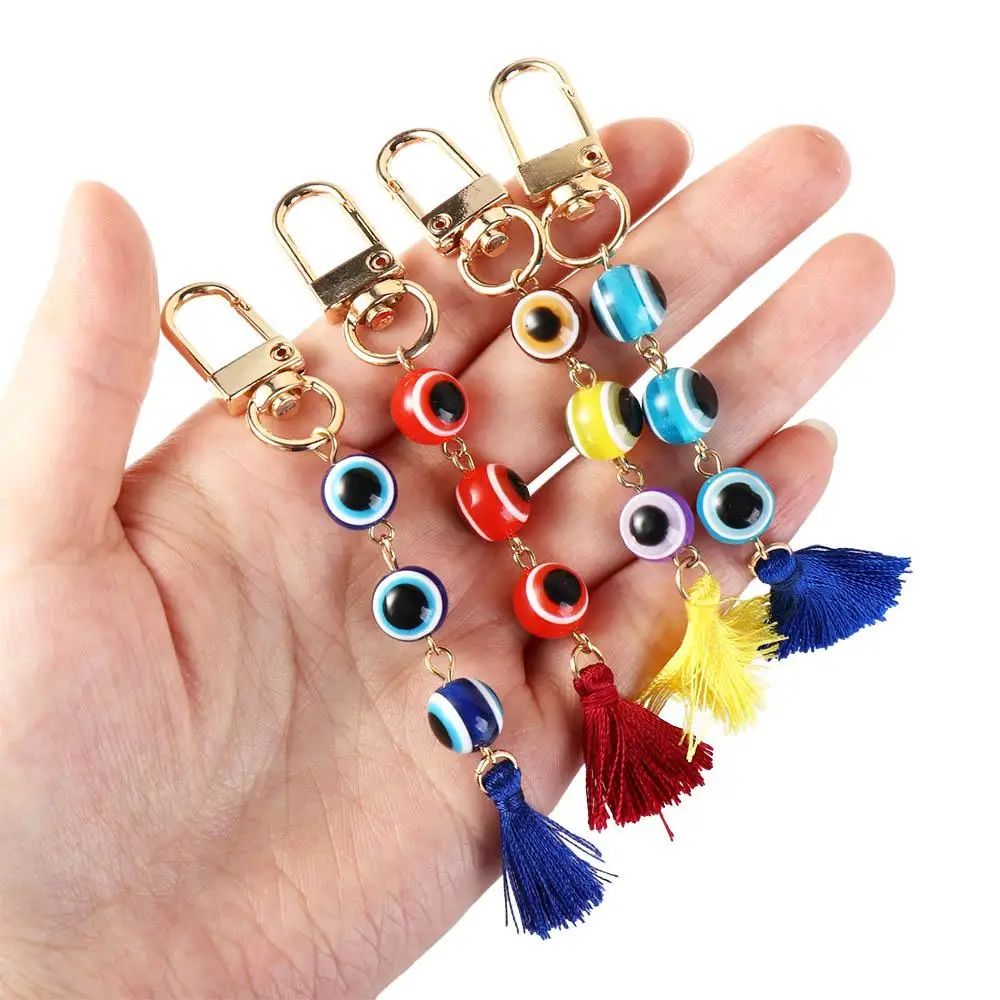 

Turkish Blue Eye Lucky Turkish Evil Eye Keychain Durable Backpack Charms Colorful Tassel Pendant Resin Beads Demon Eye Keyring