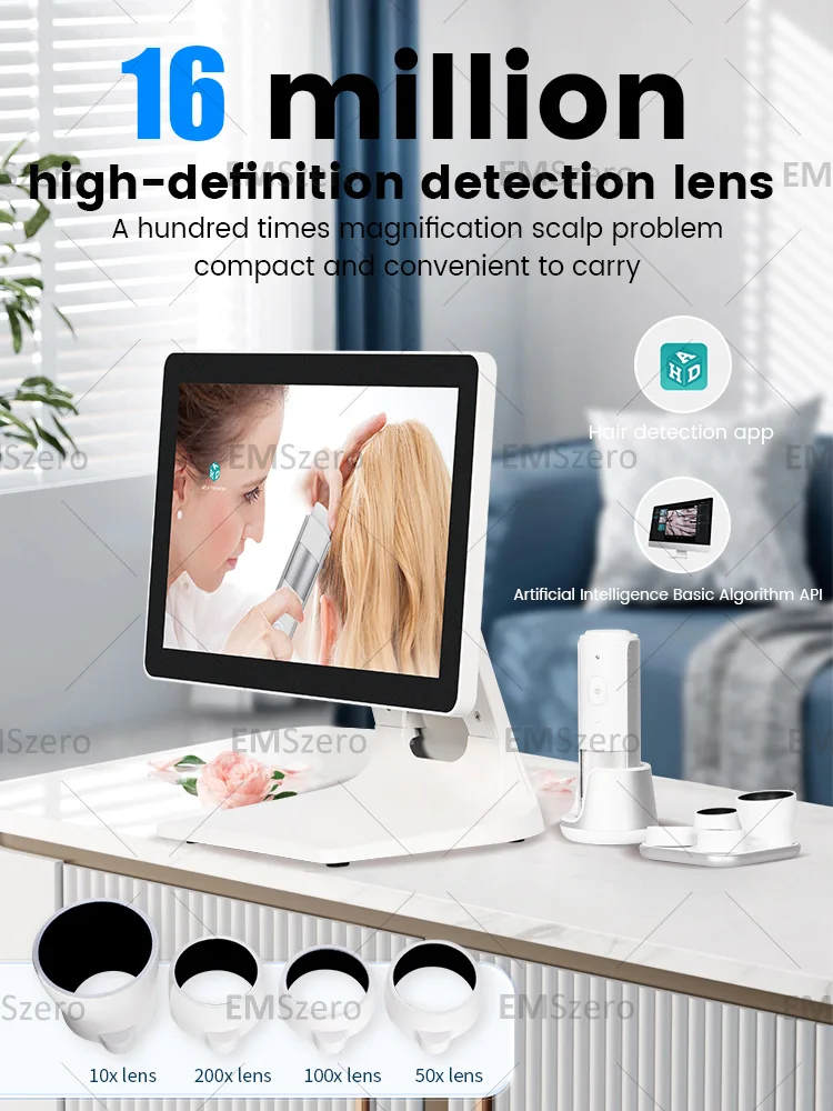 Professional AI Hair Scalp Machine Hair-And-Scalp-Analyzer-Machine 1600 Hd Digital Skin Analyzer Machine With USB Drive/Pad