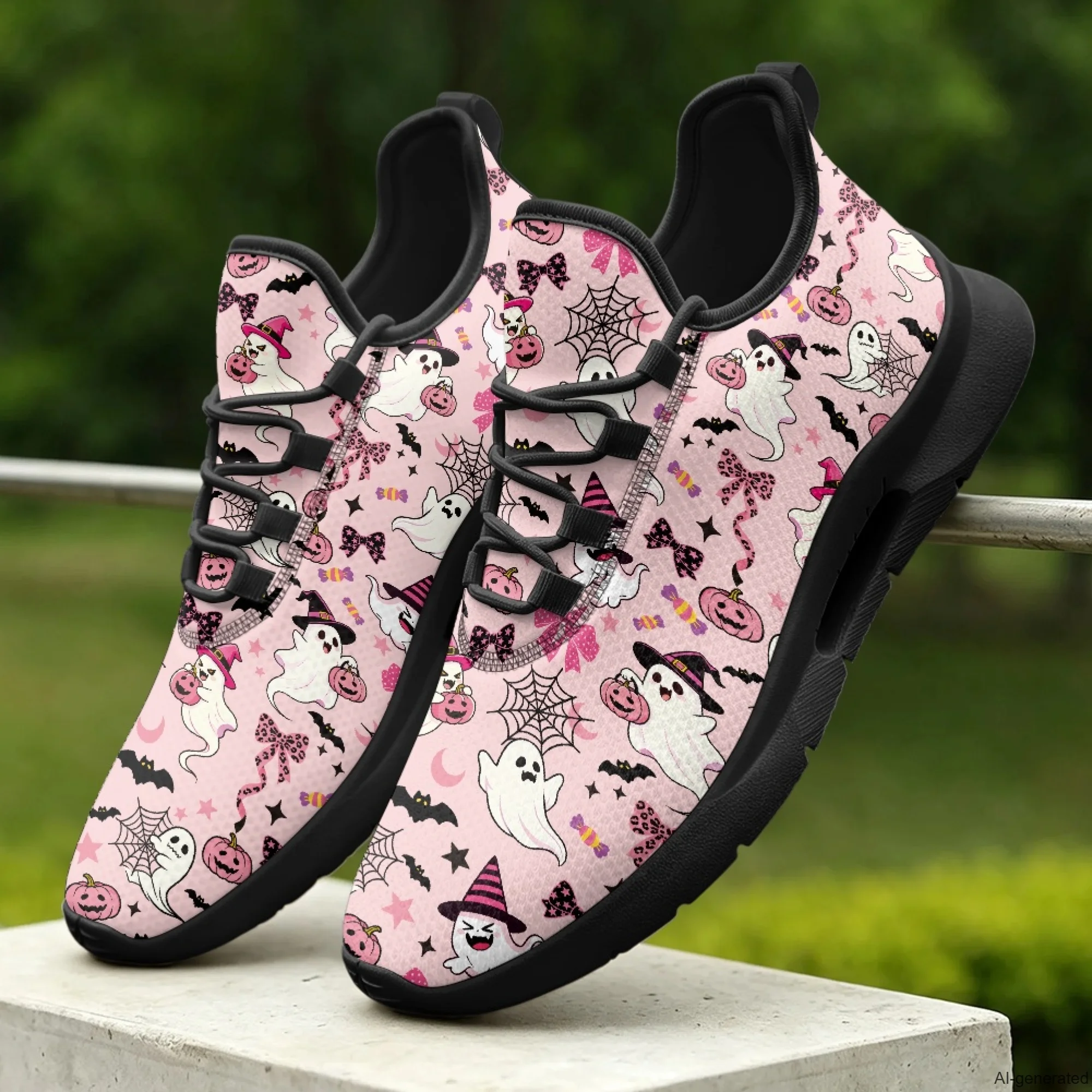 XIXIRIMIDO Male Shoes Sneakers Lace-up Casual Shoes Sport Shoes Women Male Nurse Shoes Black Nurse Sneakers Halloween Ghost