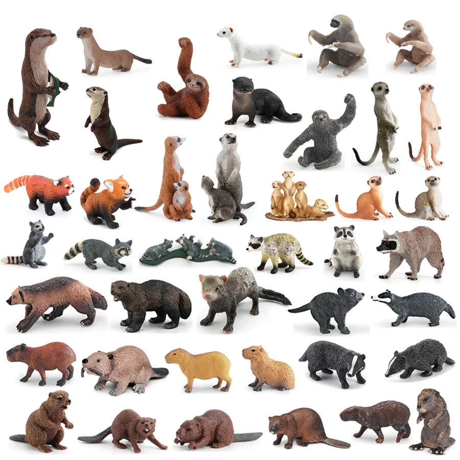 Bosque realista Animal salvaje Capibara castor tejón Wolverine mapache suricata tejón modelo figura coleccionista juguetes para niños