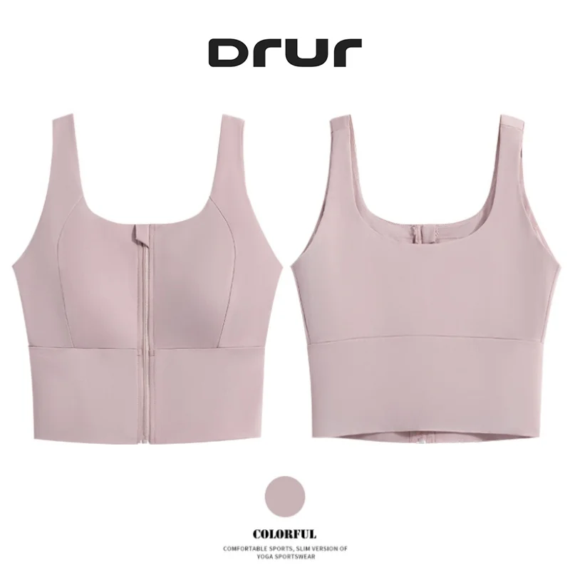 DRUR Sports Top Woman Gym Clothes Quick Dry Front zipper Yoga Bra Padded Sportswear Fitness Underwear Running Tank Tops Yogawear