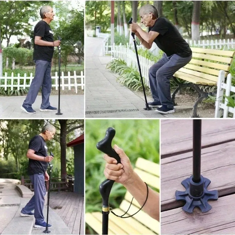 Bastone da trekking in alluminio leggero a 1 radice - Bastoncini da trekking ad altezza regolabile, impugnatura ergonomica antiscivolo, design pieghevole compatto con