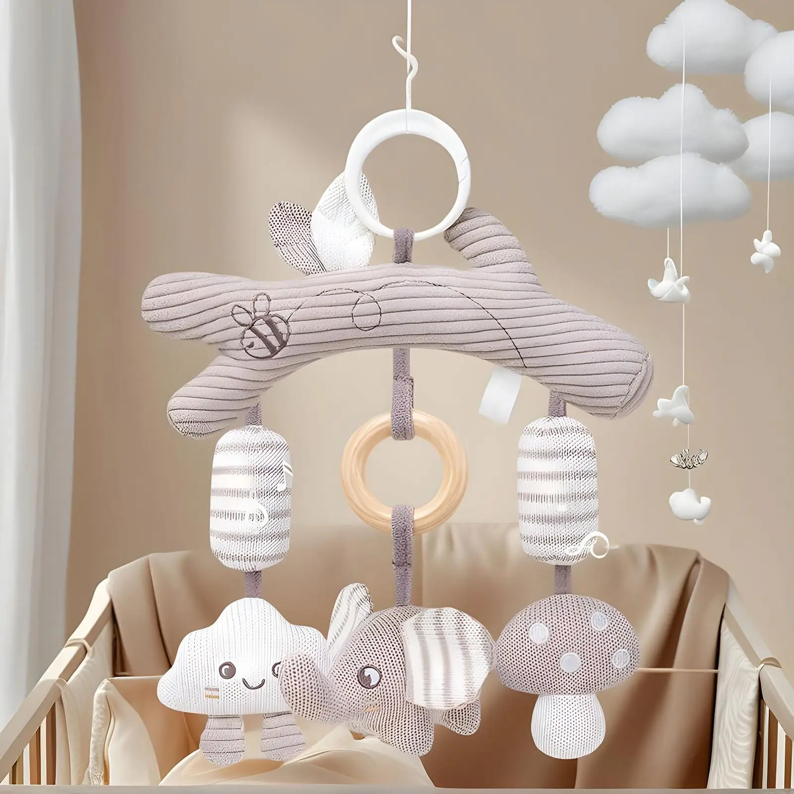 車用シートおもちゃ、ベビーカー用クリップ式おもちゃ、吊り下げ式ウィンドチャイム、男の子と女の子のための学習アクティビティ、ベビーベッド、屋外公園、旅行、休暇用