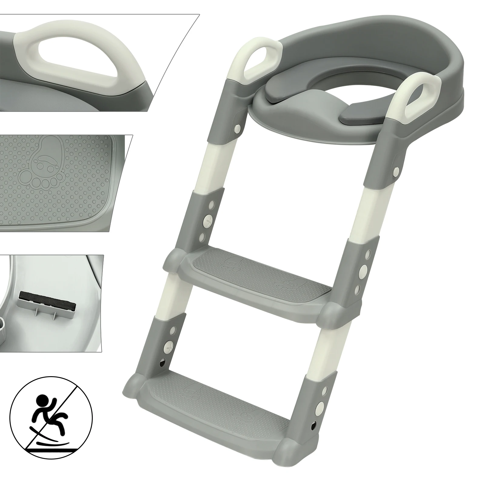 BYMAOCAR Siège de toilette pour enfants avec escaliers, entraîneur de toilette réglable en hauteur pour enfants de 2 à 7 ans, avec coussin en PU amovible