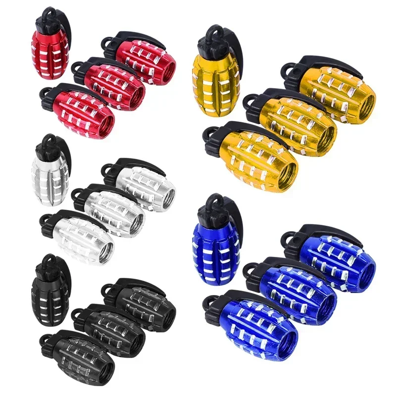 4pcs Fashion Car Tire Valve Caps Grenade Styling Alloy Metal D Ustproof Cap Motorcycles Bike Valve Nozzle Cover Tire Accessories