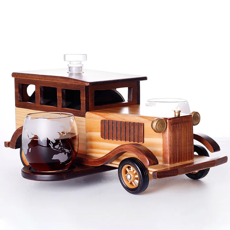 1000ml old fashioned car liquor decanter with 2 whiskey glasses