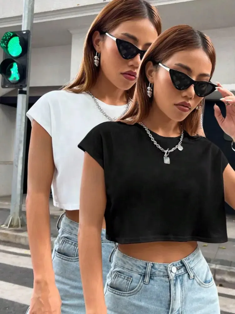 Solid Batwing Sleeve Crop Tee