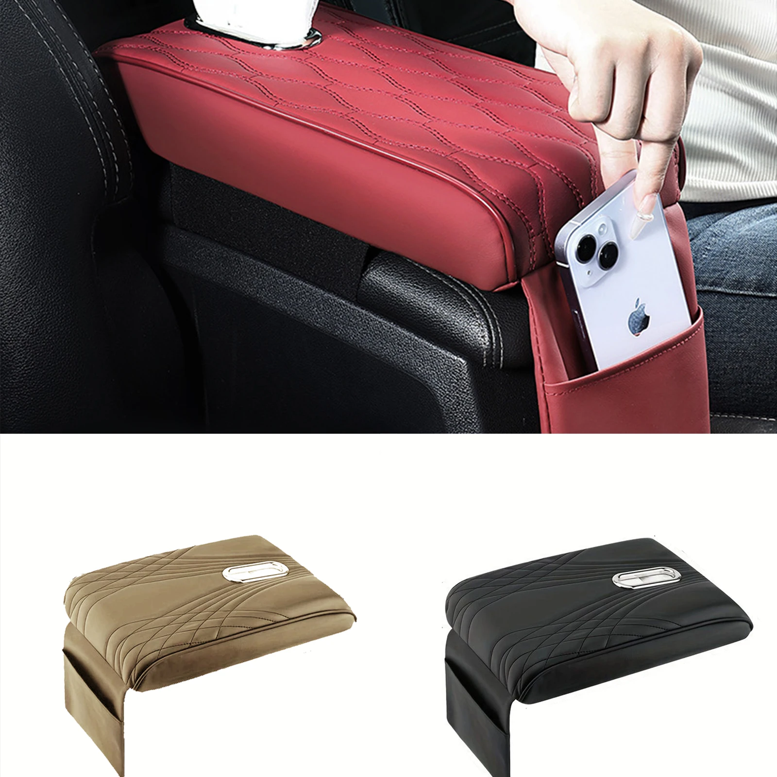 

Car Armrest Box Height Pad Leather Memory Foam Height Pad Universal Auto Center Armrest Tissue box Protective Cushion Support