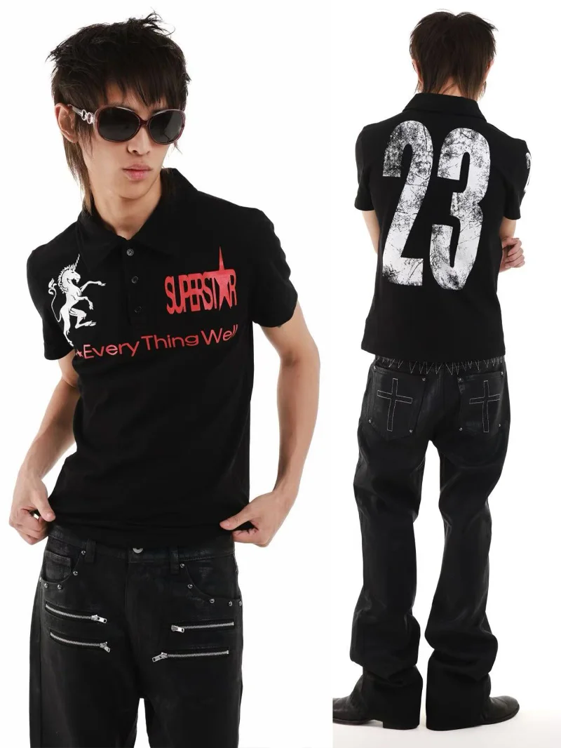 Unicorn Original Print Shoulder-Defining Slimming Piqué Cotton Polo Shirt Street Style Short-Sleeve T-Shirt for Men and Women