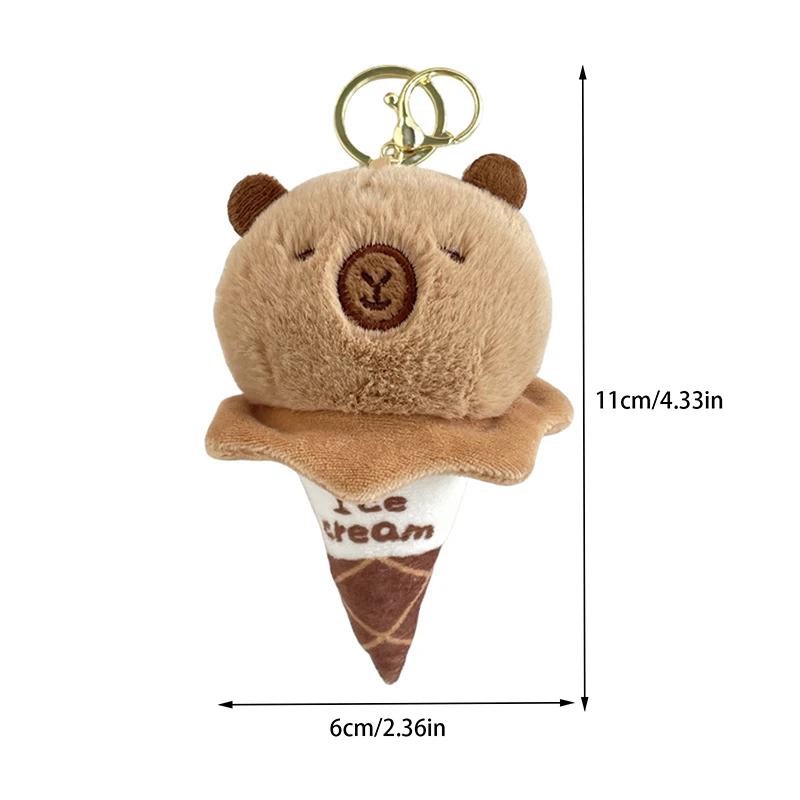 Cute Ice Cream Cone Capybara Plush Doll Toy Stuffed Animals Keychain Bag Pendant Girly Heart Key Hanging Ornament Accessory Gift