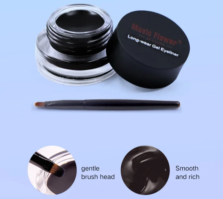 Music Flower Coffee Black Blue Purple Brown 24 Hours Eyeliner Gel Cream Make Up Waterproof Long-wear Eye Liner Brushes Makeup