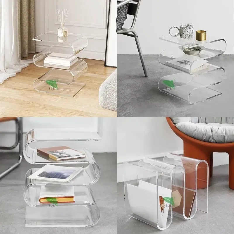 Modern S-Shaped Transparent Acrylic Coffee Table Living Room Sofa Side Table Small Bookshelf Furniture