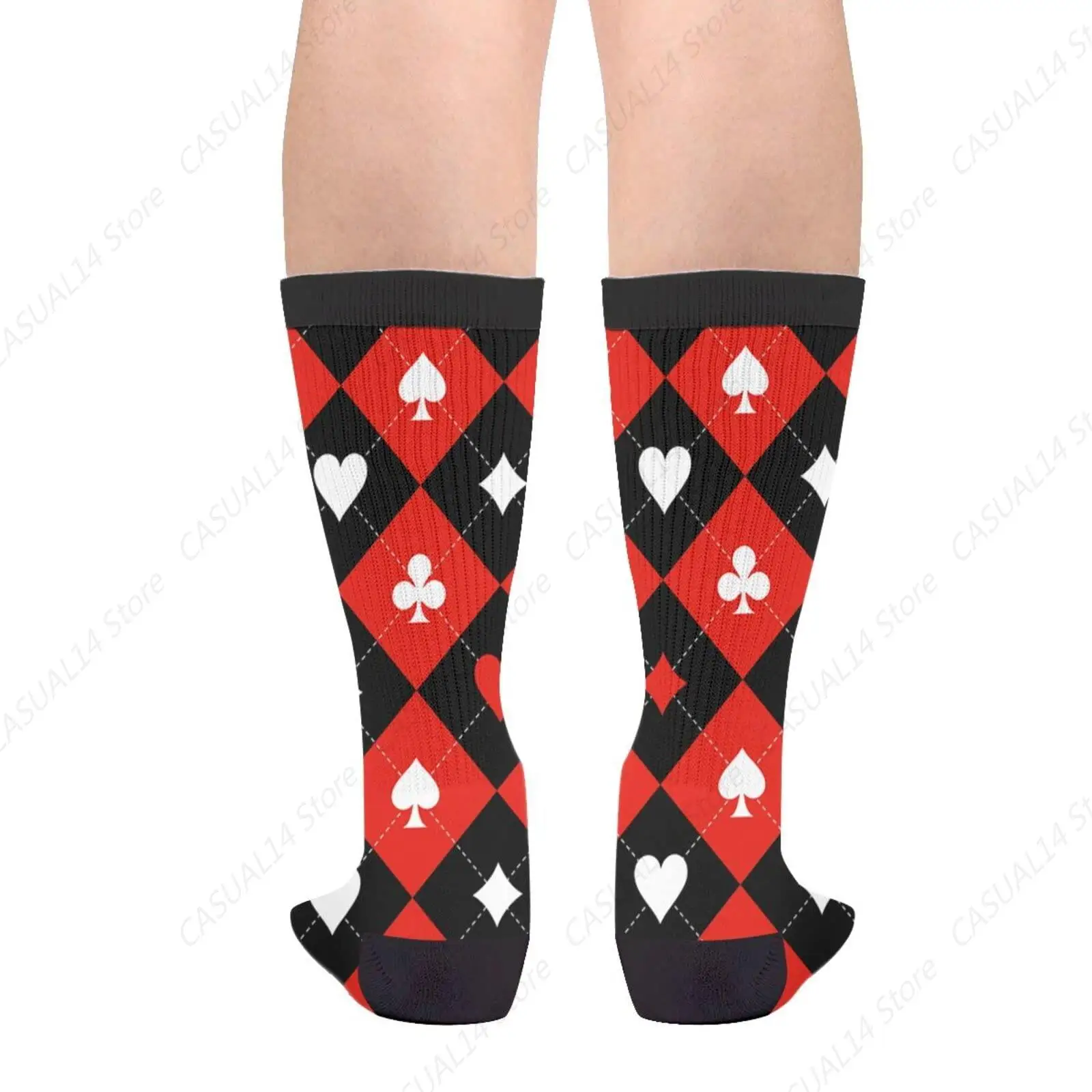 Novelty Sock Card Black And Red Chess Board Crazy Crew Casual Daily Socks For Men'S