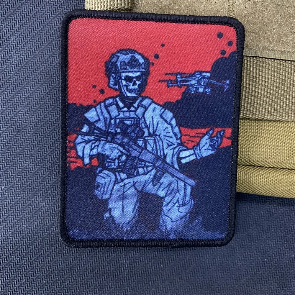 Russian Uprising Tactical Chevron Printing Hook and Loop Patches Skeleton Morale Badge Wolf Backpack Stickers Sexy Girl Armband