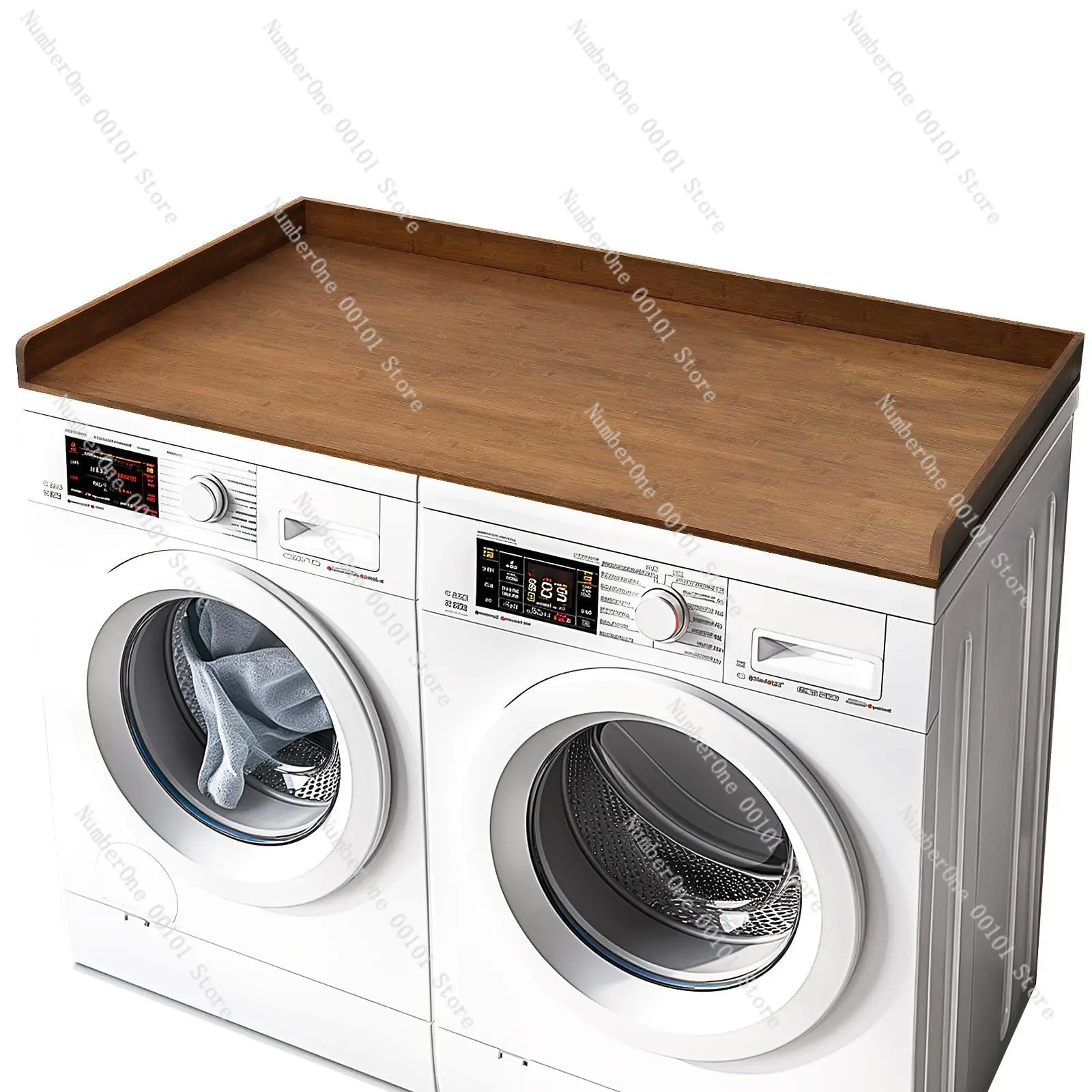 

Wooden Laundry Room Topper Washer Dryer Countertop Organizer Table for Folding Clothes and Storage Trays