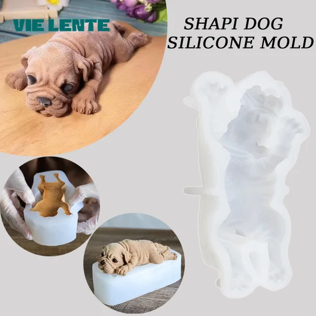 VIE LENTE 3D Shar Pei Dog Silicone Molds 1szt DIY Fondant Chocolate Jelly Ice Cream Molds Cake Decorating Tools Cubes Cake Molds