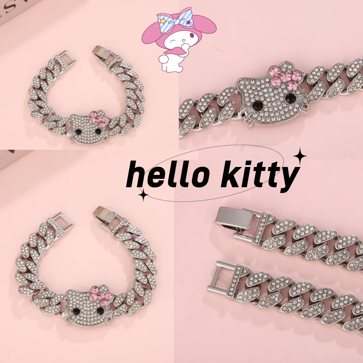 hello kitty full diamond bracelet fashionable zircon pendant birthday gift light luxury jewelry for women Europe and America