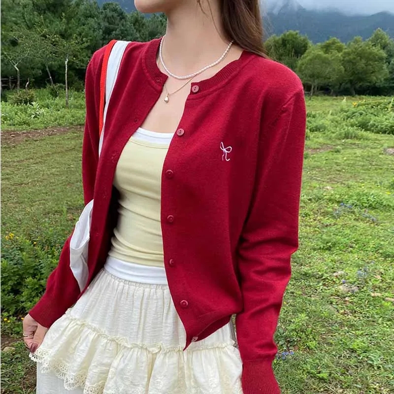 Women Clothing New Long Sleeve Knitted Sweater Women Cardigans O-neck Embroidery Knit Sweater Cardigan Women Tops Sweaters Q7141