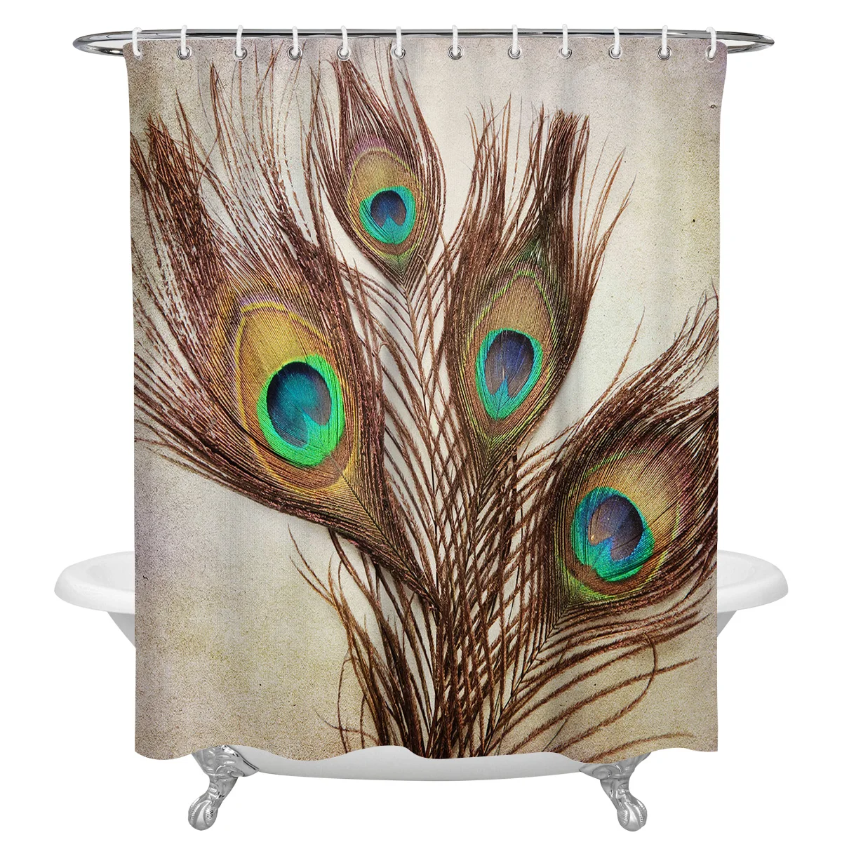 Peacock Feathers Vintage Waterproof Bathroom Decoration Shower Curtain With Hook Printed Bathtub Curtains Bathroom Accessories