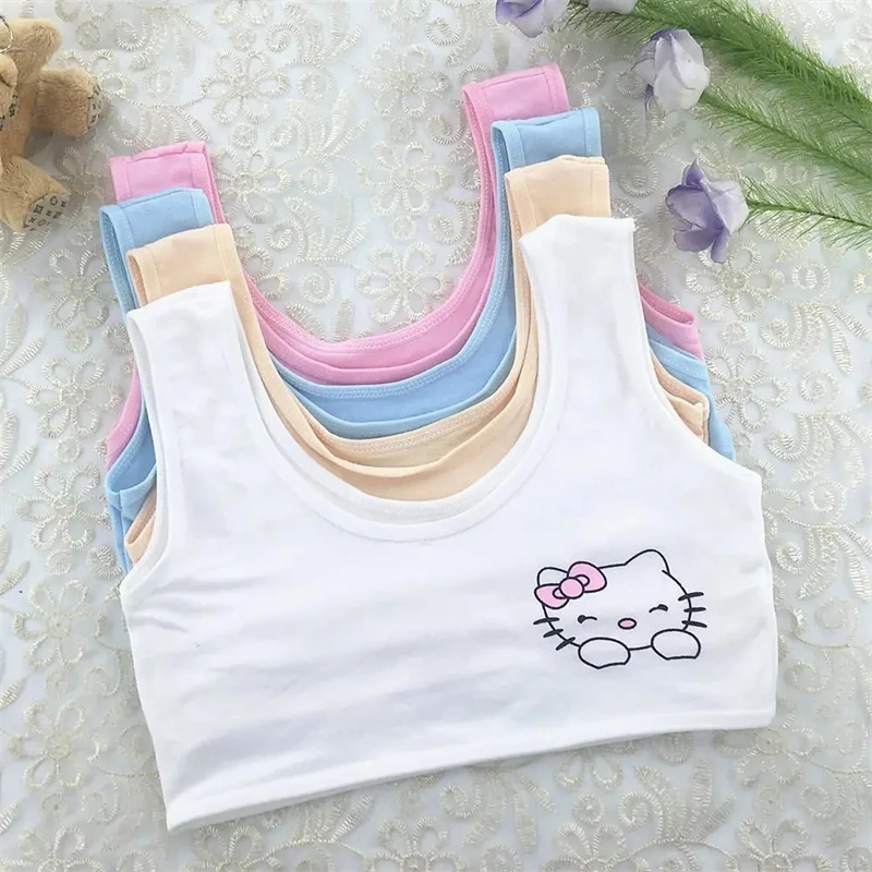 

Sanrio Kawaii HelloKitty Underwear Cartoon Girls Developmental Vest Bra Pure Cotton No Steel Ring No Breast Pad Sports Underwear