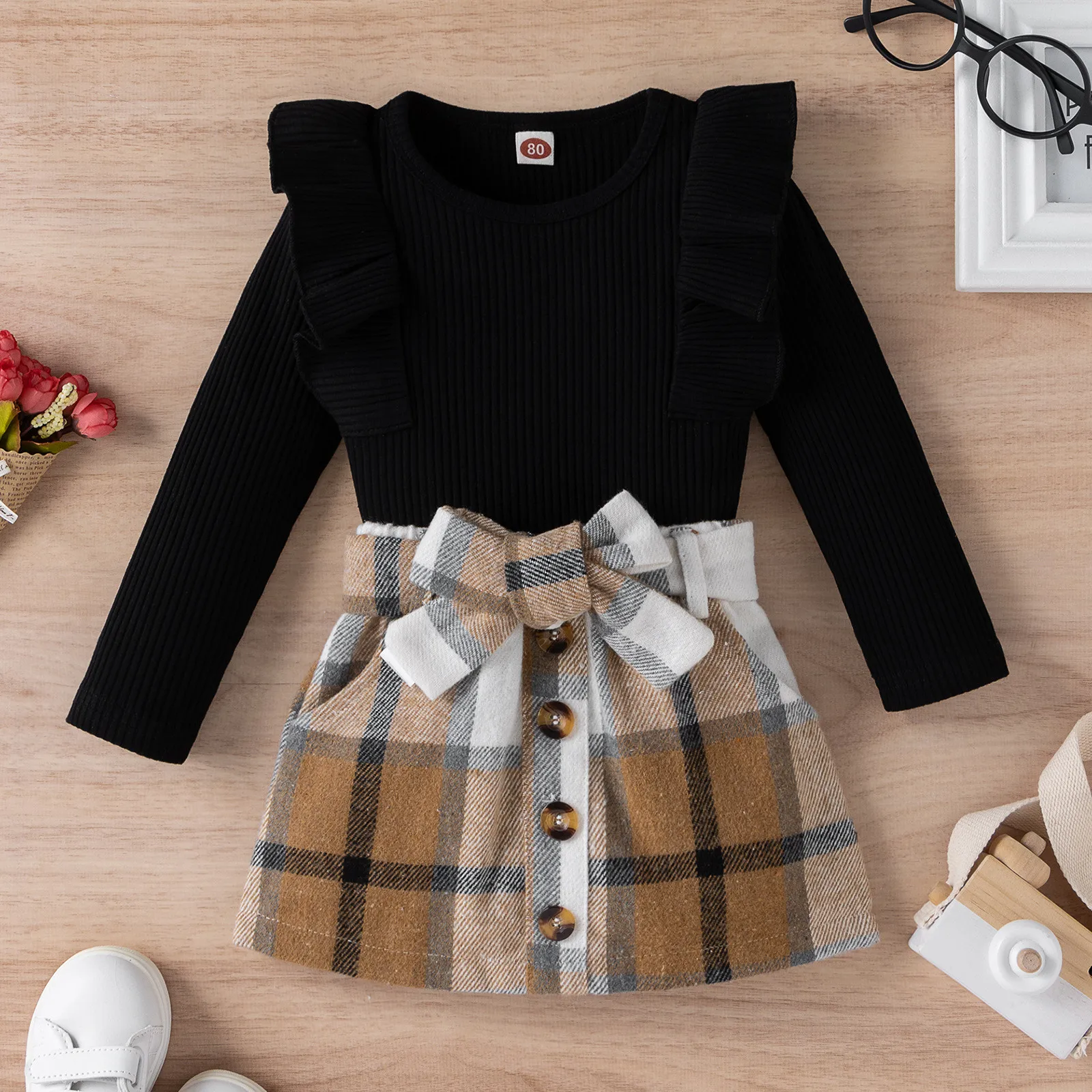 

Baby 2-6y Toddler Kid Girls Clothes Set Knitted Sweater Tops Bow Corduroy Skirts Outfits Autumn Spring Clothing Costumes