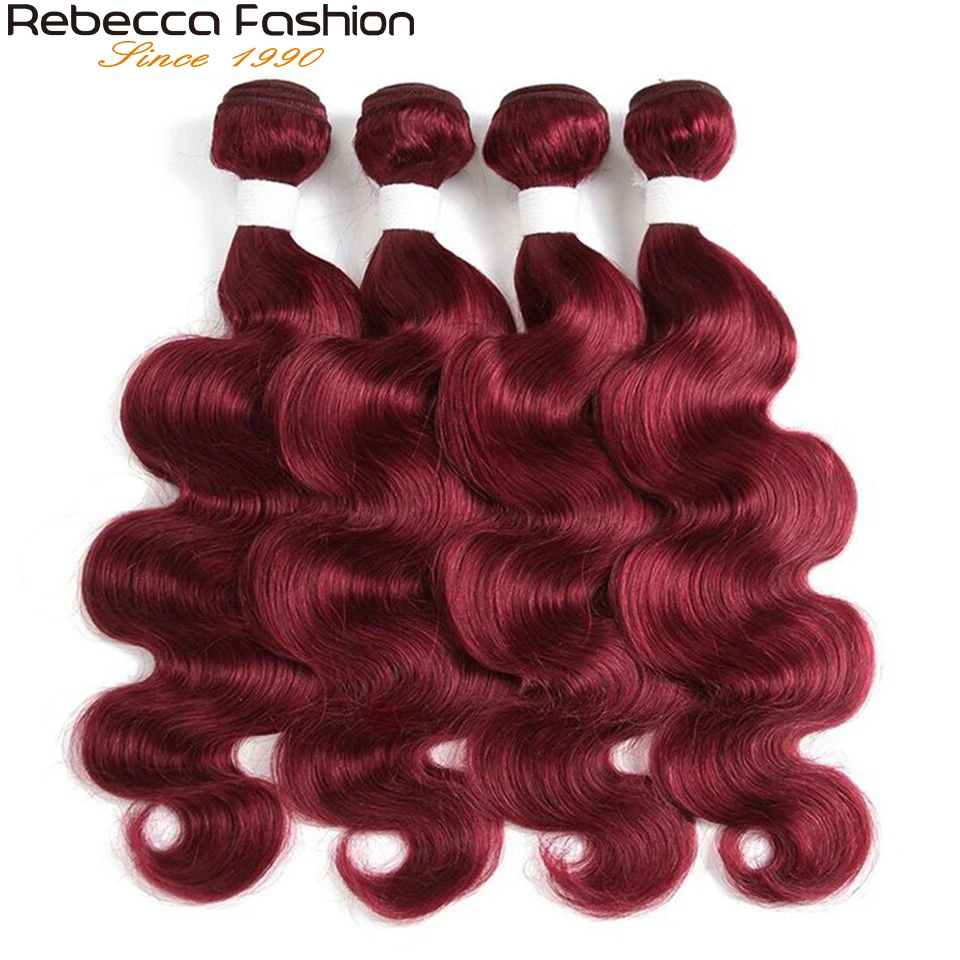 Burgundy Body Wave Human Hair Bundles Remy 100% Human Hair Weaving 180D Body Wave Bundles Machine Double Weft Hair Extensions