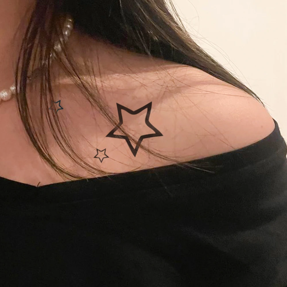 3pcs Waterproof Temporary Tattoo Sticker Black Blue Stars Geometric Cute Fun Pattern Body Art Arm Fake Tattoos Sleeve Women Men