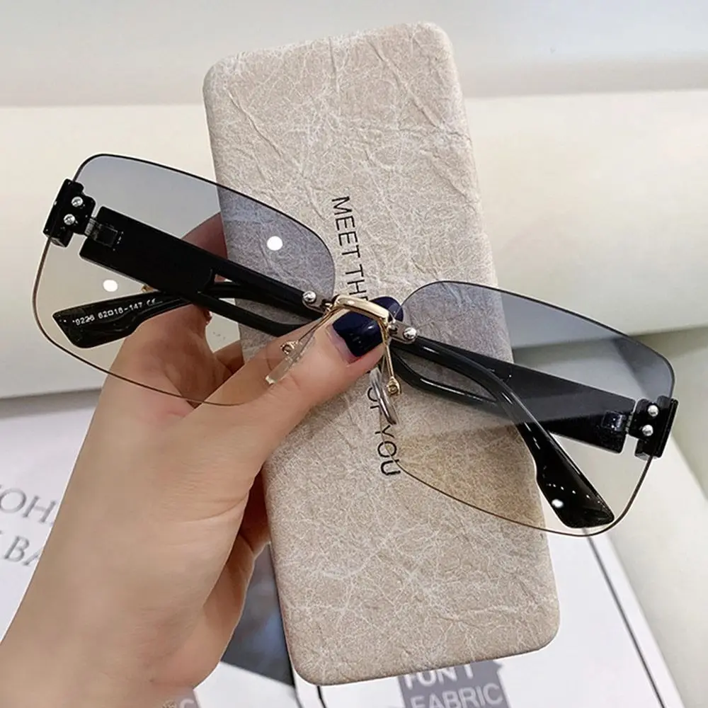 

Korean Style Rimless Sunglasses UV Protection Gradient Lenses Beach Eyewear Ins Style Rectangular Sun Glasses for Women & Men