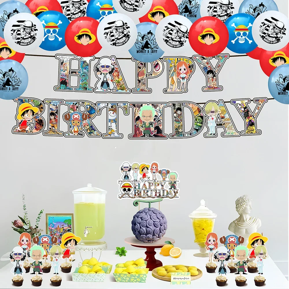 

One Piece Theme Party Birthday Festival Wedding Scene Layout Cartoon Cake Insert Children's Balloon Decoration Style Supplies