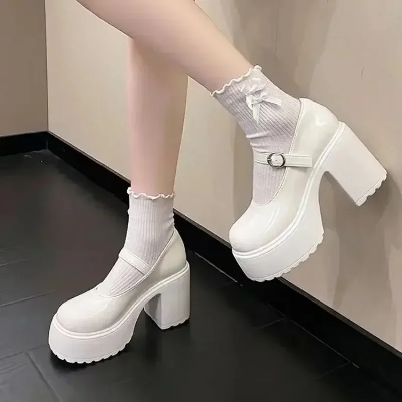 Fashion White Platform Pumps for Women Super High Heels Buckle Strap Mary Jane Shoes Woman Goth Thick Heeled Party Shoes Ladies