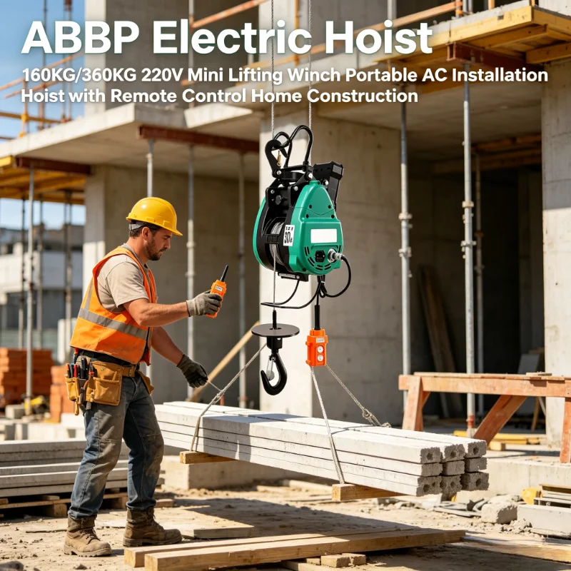 ABBP Electric Hoist 160KG/360KG 220V Mini Lifting Winch Portable AC Installation Hoist with Remote Control Home Construction