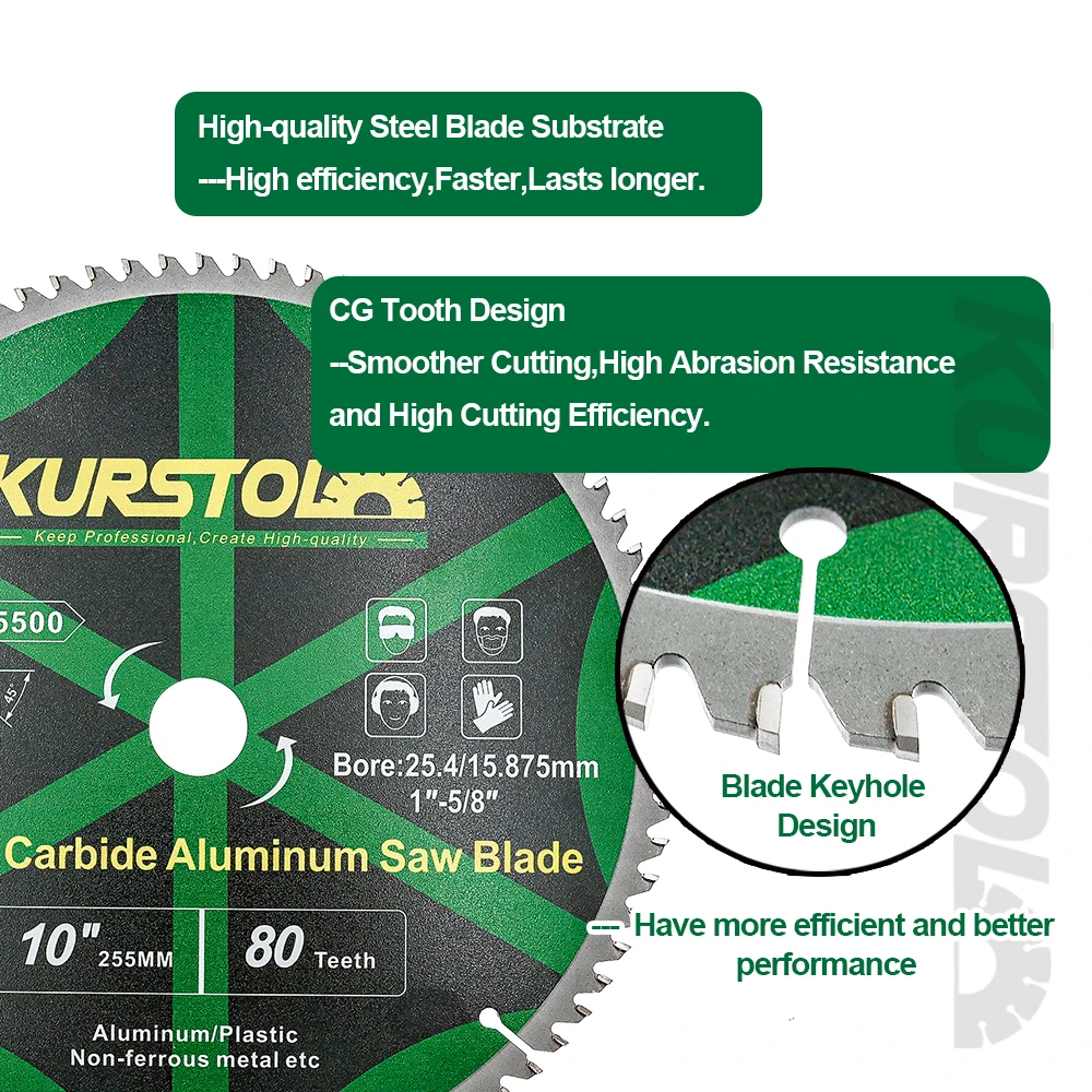 KURSTOL 1Pc Disco da taglio in lega dura Dia 184/255/305MM Lama per sega per taglierina a disco circolare in plastica metallo non ferroso in alluminio