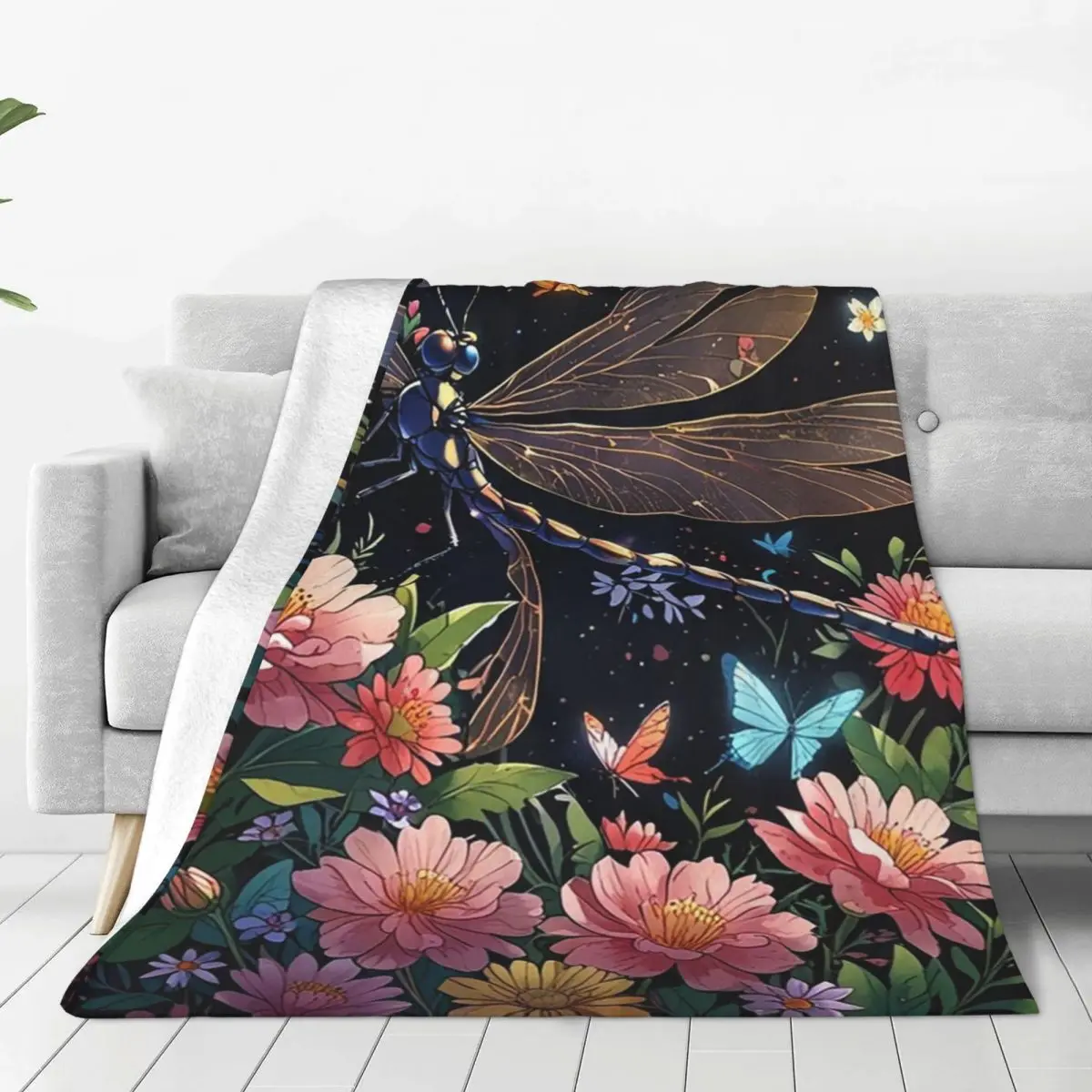 A Graceful Dragonfly Blanket Flannel Lightweight Sofa Throw Blankets For Home Bedroom Outdoor Throws Bedspread Quilt