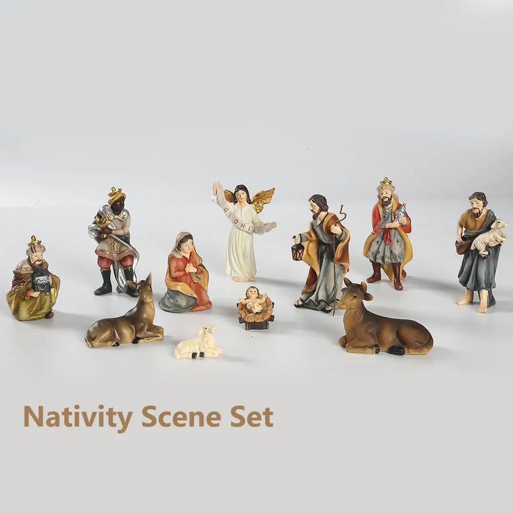 11 Pieces Christmas Figurine Set Tabletop Nativity Scene Ornament Xmas Decor