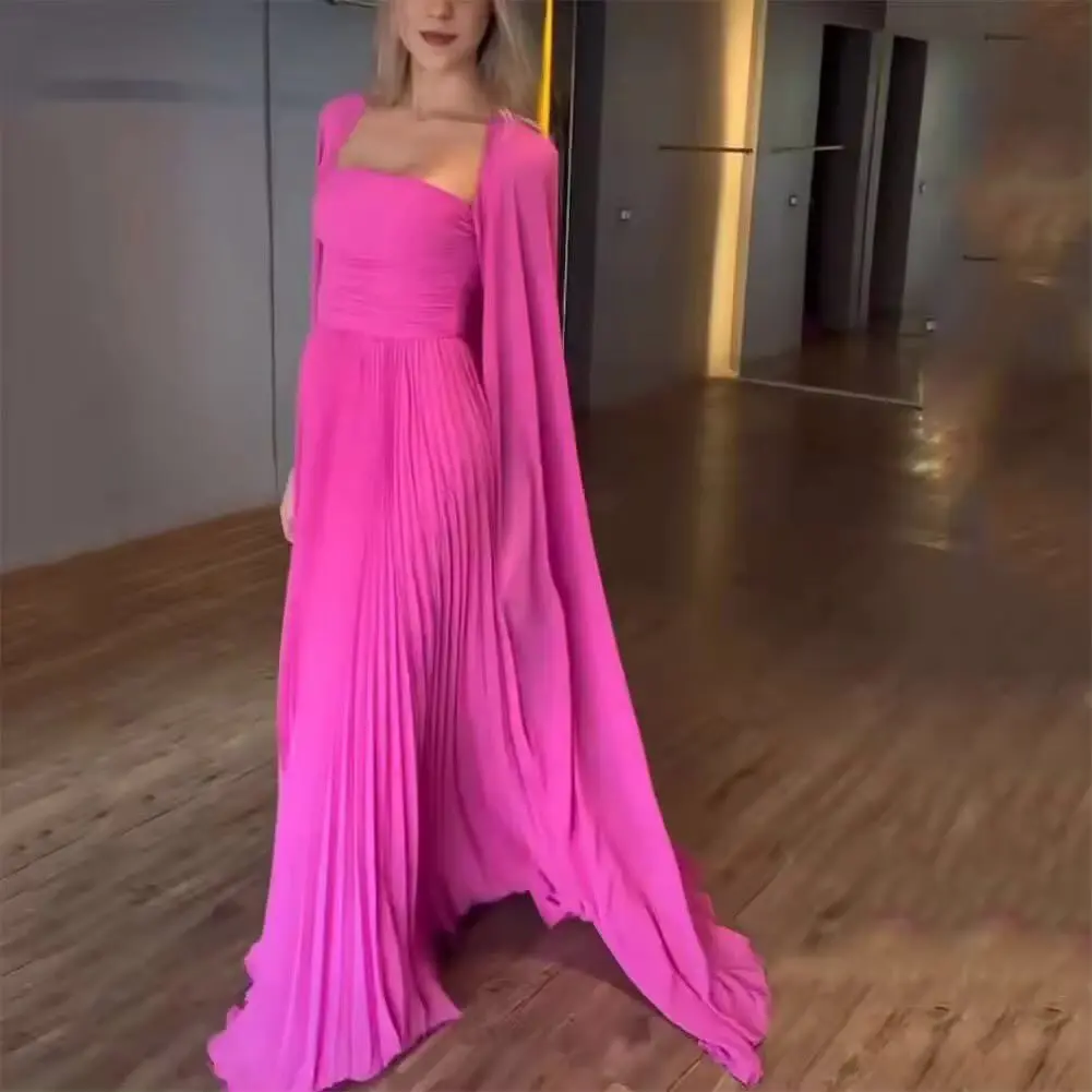 Sharon Said Fuchsia Draped Chiffon Evening Dress With Cape Sleeves for Woman Wedding Party Arabic Prom Gown SF046 Customized