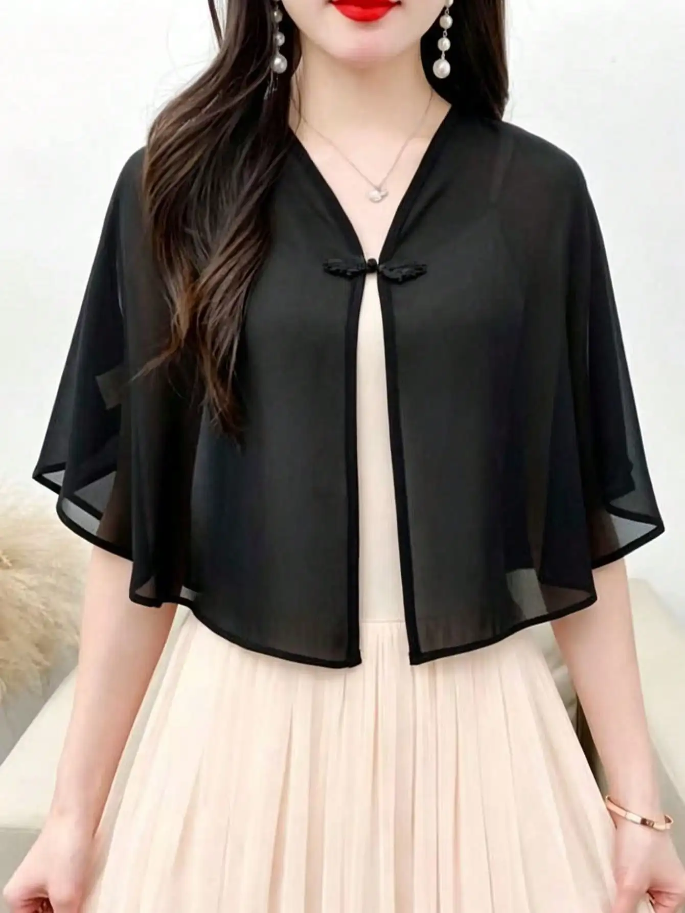 

1pc Women's Lightweight Sheer Cover Up Shawl, Minimalist Fashion Sun Protection Wear For Summer Dresses