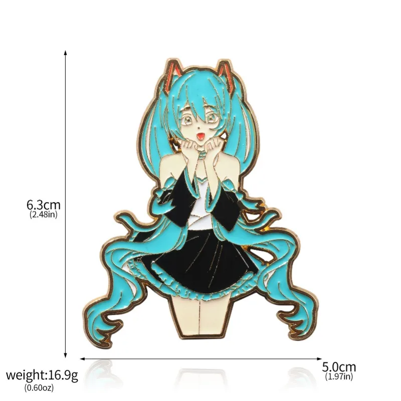 Miku – Badge en métal de forme humaine, bord doré, broche en métal semblable à l'émail, accessoires de décoration Kawaii, cadeaux de collection