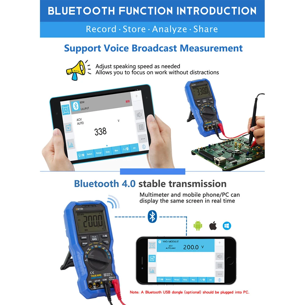 OWON OW18D OW18E 4 1/2 Digits Handheld Digital Multimeter True RMS Test 20000 Counts Flashlight Function Multimeters Digital