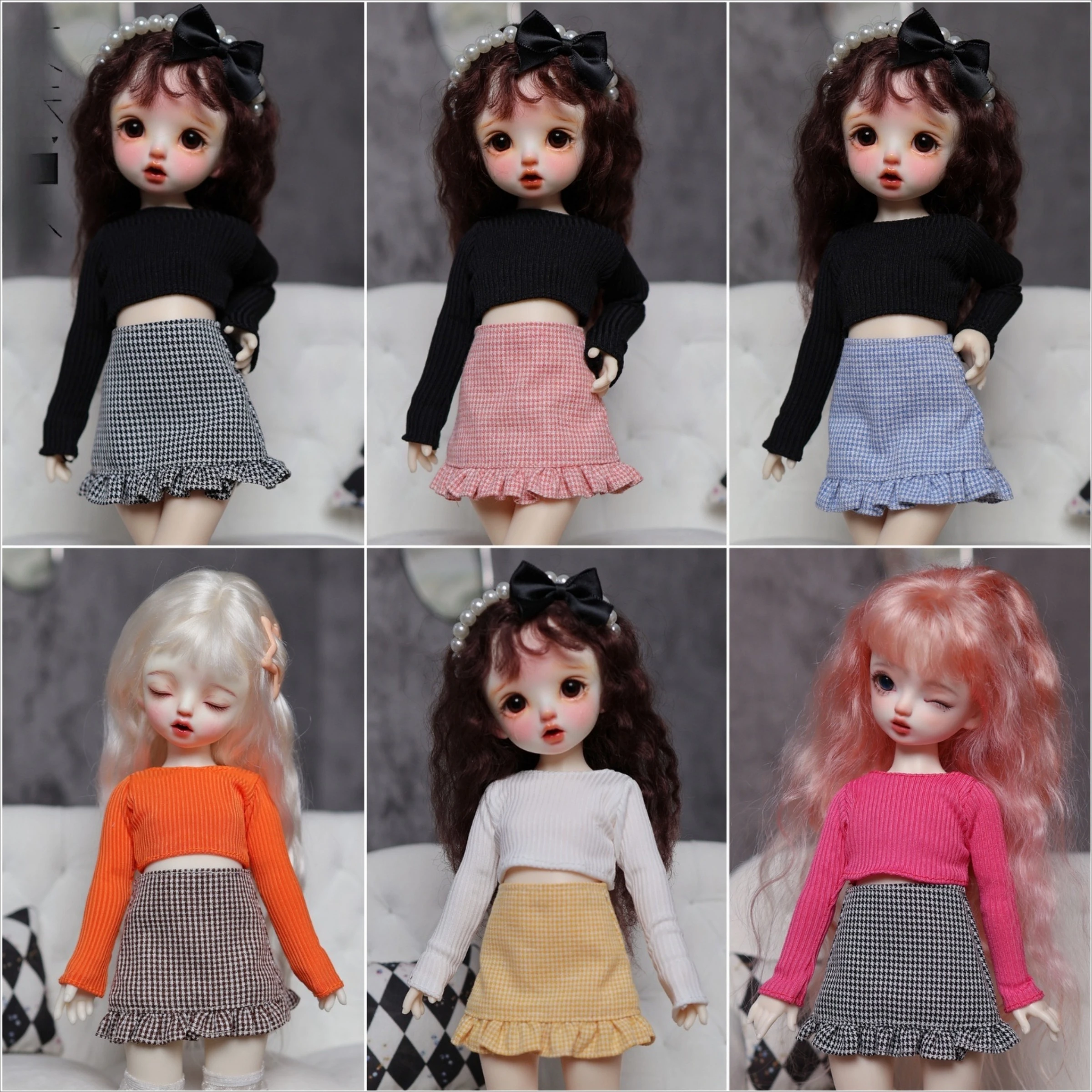 

BJD doll clothes suitable for 1/6 size Knitted plaid skirt clothes set doll accessories (2 points)