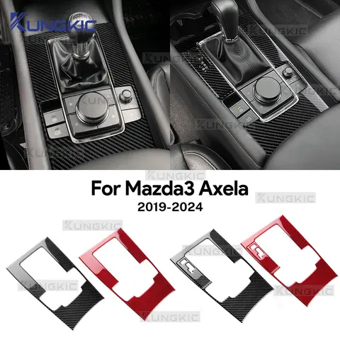 Real Soft Carbon Fiber For Mazda 3 BP 2019 2020 2021 2022 2023 2024 2025 Mazda3 Axela Manual Automatic Gear Shift Panel Sticker