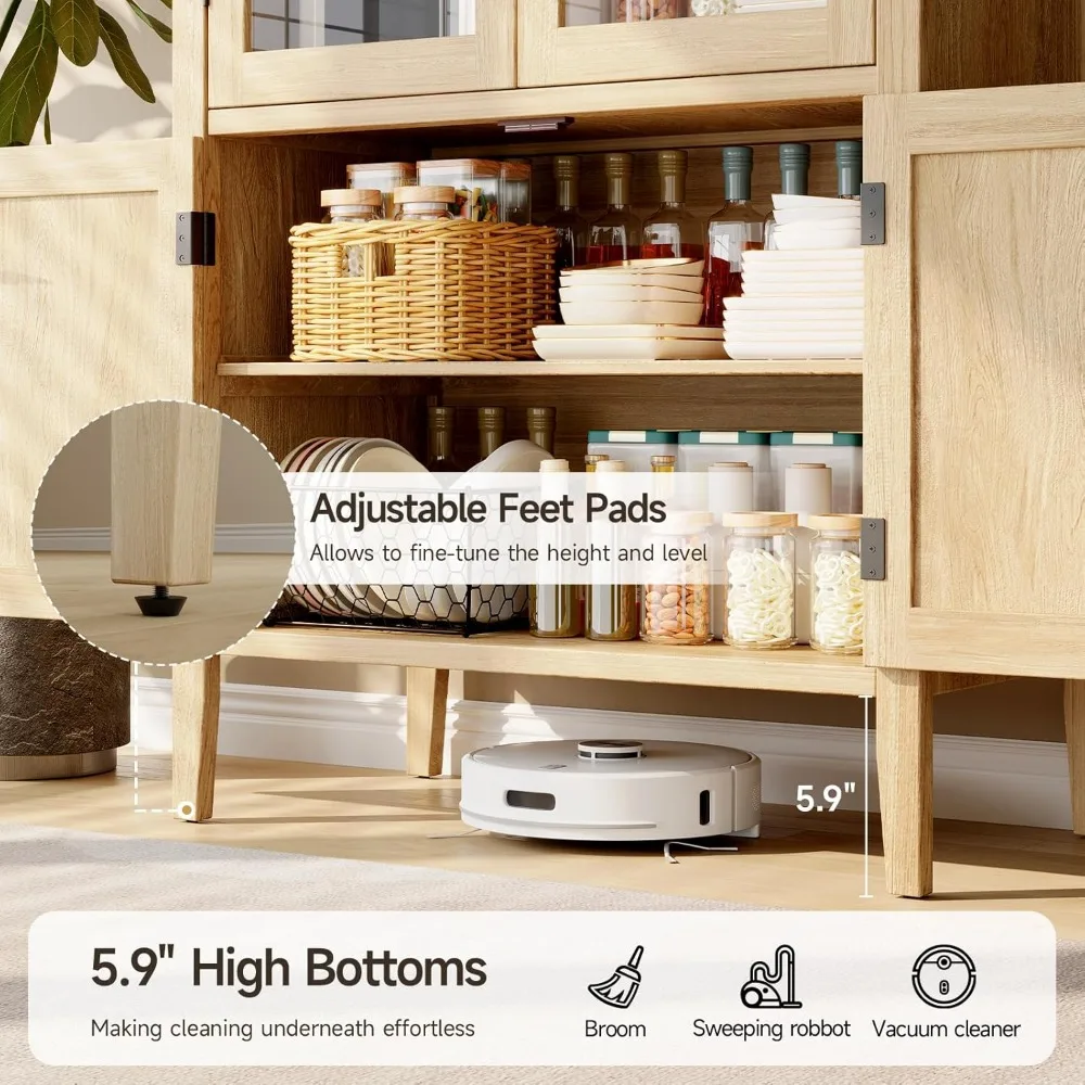 ONBRILL 71 خزانة مقوسة طويلة، مخزن مطبخ مقوس من 5 طبقات مع أبواب وأرفف زجاجية، خزائن تخزين عصرية مع إعلان #5