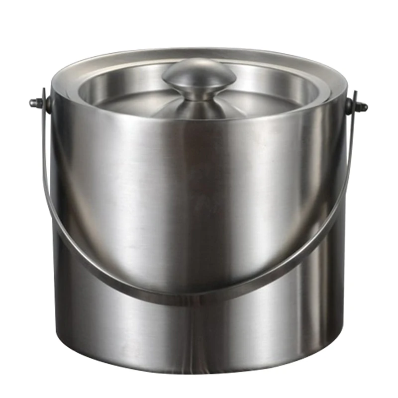 

3L 2 Tier Stainless Steel Insulation Ice Bucket With Lid Handle For Wine Champagne Bar Ktv