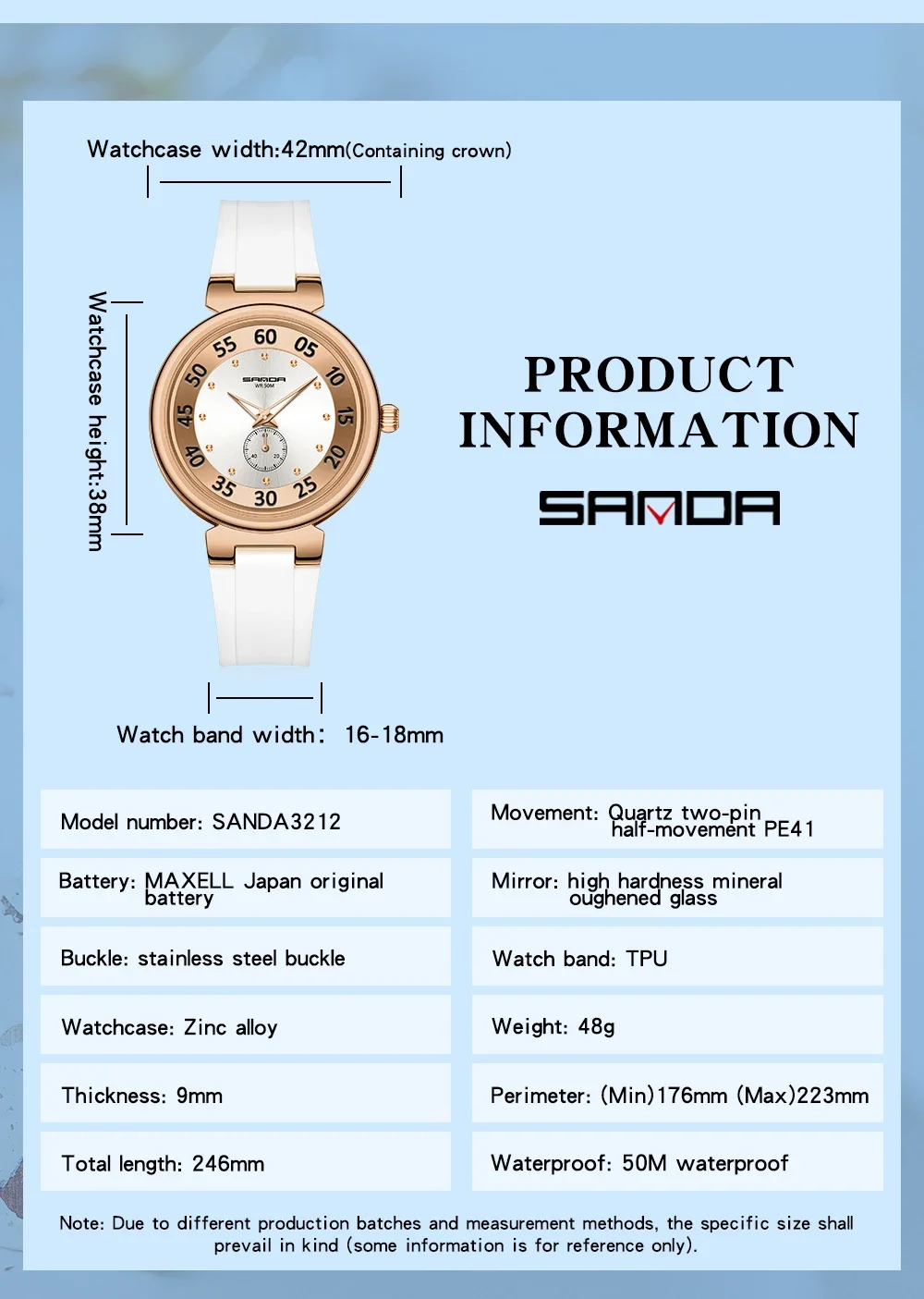 Sanda 3212 New Hot Selling Double Needle Half Quartz Watch Fashion and Trendy Versatile Simple Women's Night Glow Watch
