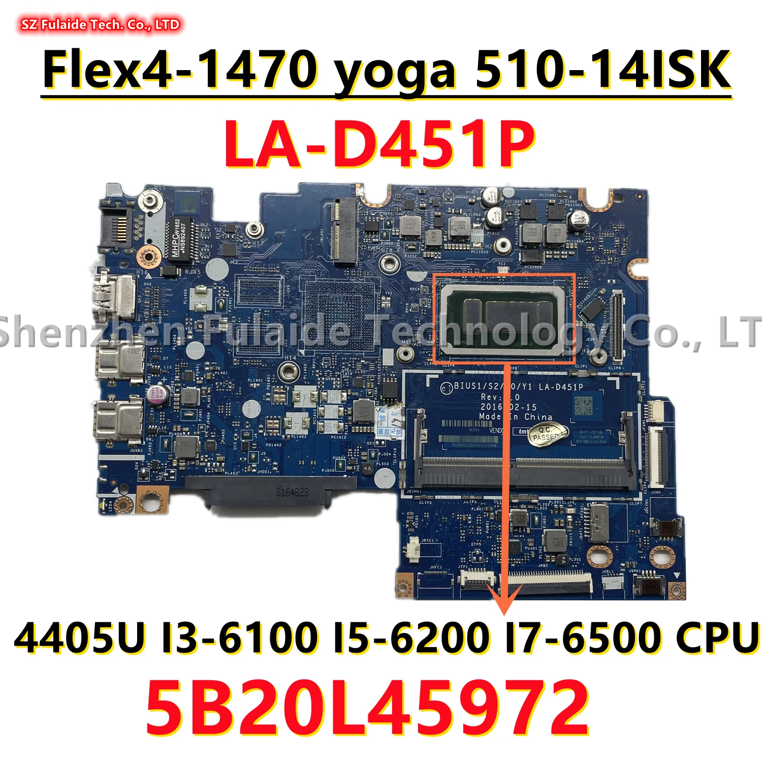 

Женская материнская плата для ноутбука Lenovo LA-D451P yoga 510-14ISK с интерфейсом, Φ CPU 5B20L45972 5B20L46044