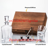 Customized Cocktail Bourbon Scotch Gift Boxed Set Personalized Crystal Glass Whiskey Decanter and Stones Set with Wood Gift Box