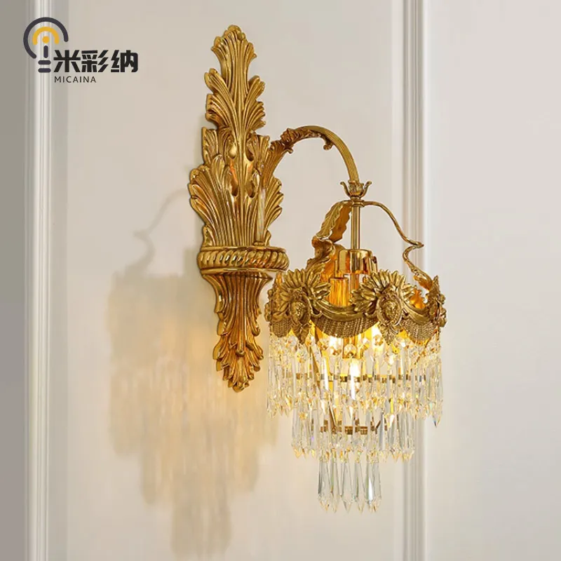 

French crystal copper wall lamp European retro luxury villa living room study dining room bedroom dewaxing