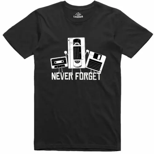 VHS Casete Floppy Disk Legacy Media Never Forget 100% Algodón Camiseta Divertida