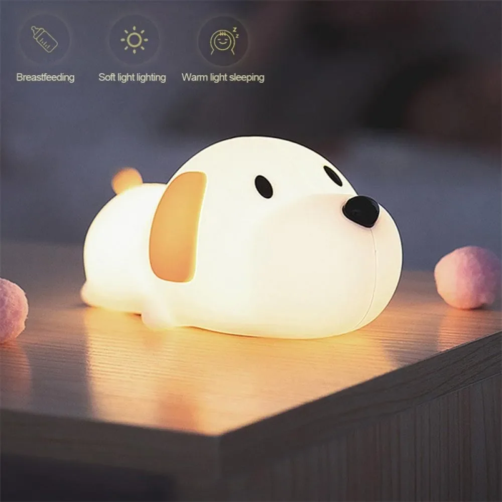 Cute Puppy Dog Touch Senor Night Light Silicone Dimmable Atmosphere Lamp Children Kids Holiday Gift Sleeping Bedroom Night Lamps