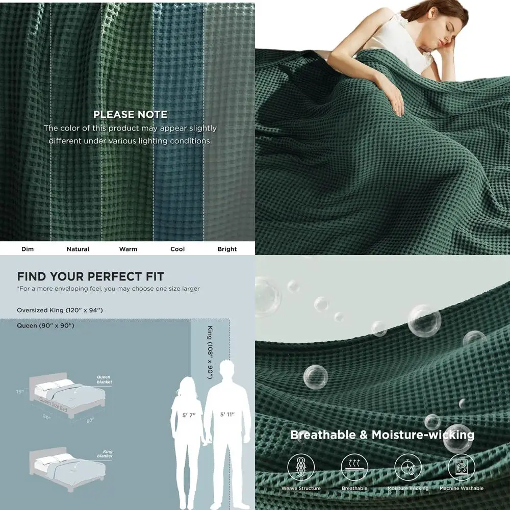 

Хлопковое одеяло размера Queen - легкое, дышащее, с плетением Wale Weave, для весны/лета, подходит для мужчин и женщин, зеленое, 90 x 90 см.